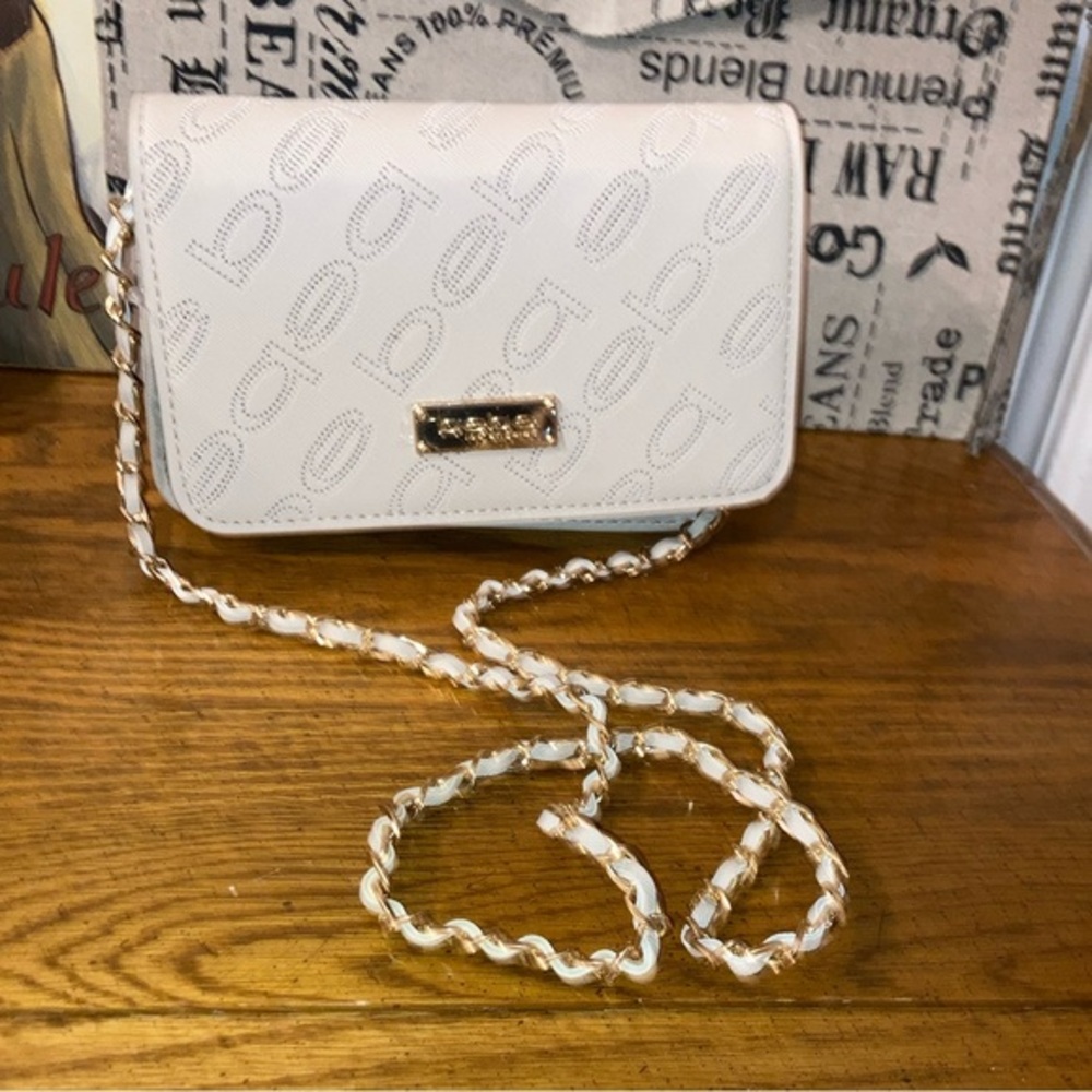 Bebe Nayeli Saffiano Perforated Crossbody- Bone NWT